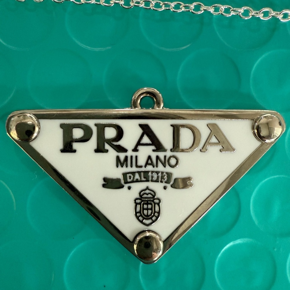 White and Silver triangle Logo Necklace